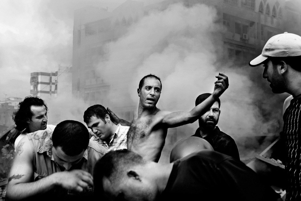 LEBANON. Beirut . August 2006. Moments after an Israeli air strike destroyed several buildings in Dahia.